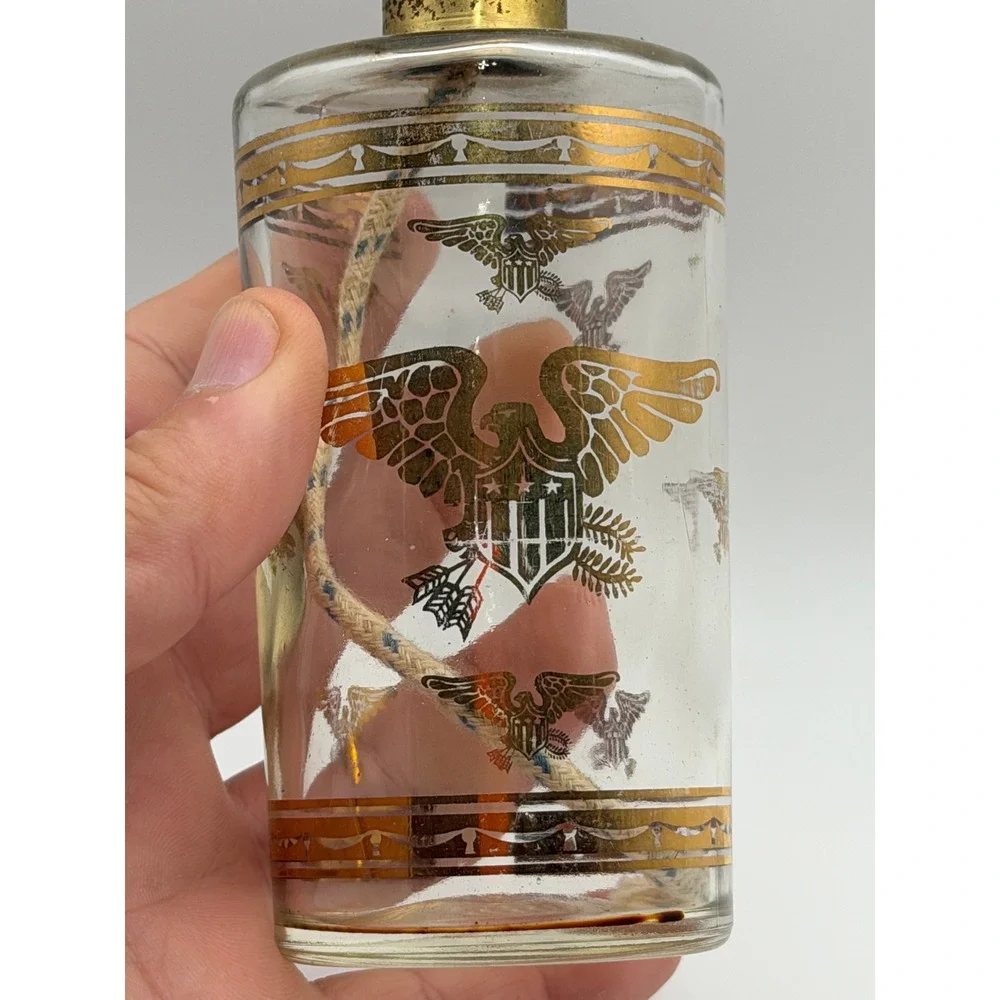 Vintage Miniature Glass Oil Lamp Gold American Eagle Federal Style HJ Logo